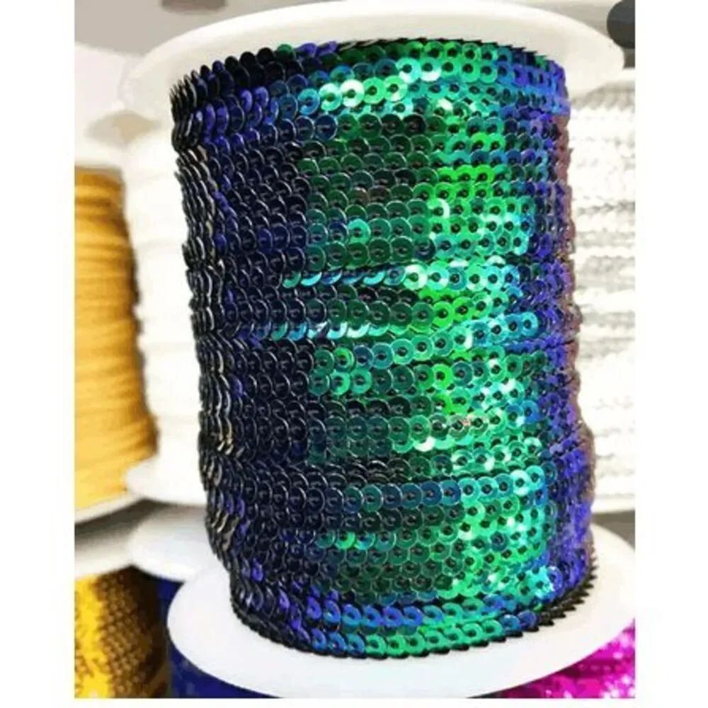 1 Roll of Shiny Mermaid Green and Blue Color Shift Sequin Trim 100 Yards 6mm - B